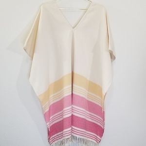 Tribe Alive poncho, striped print, fringe accent